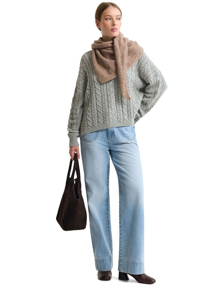Evie Cable Knit Crew Neck in Melange Grey image 5