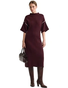 Natalya Knit Contrast Piping Dress in Plum