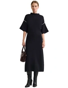 Natalya Knit Contrast Piping Dress in Black