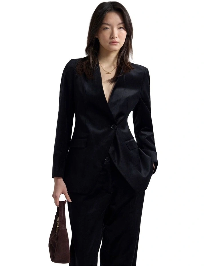 Raffi Velvet Collarless Blazer in Black image 1