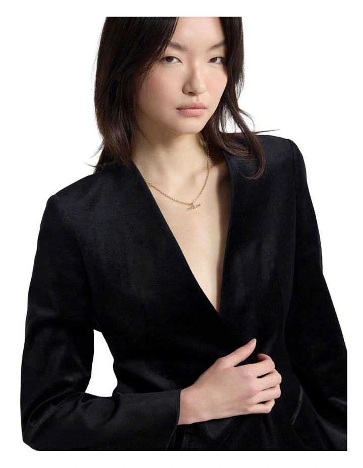 Raffi Velvet Collarless Blazer in Black image 4