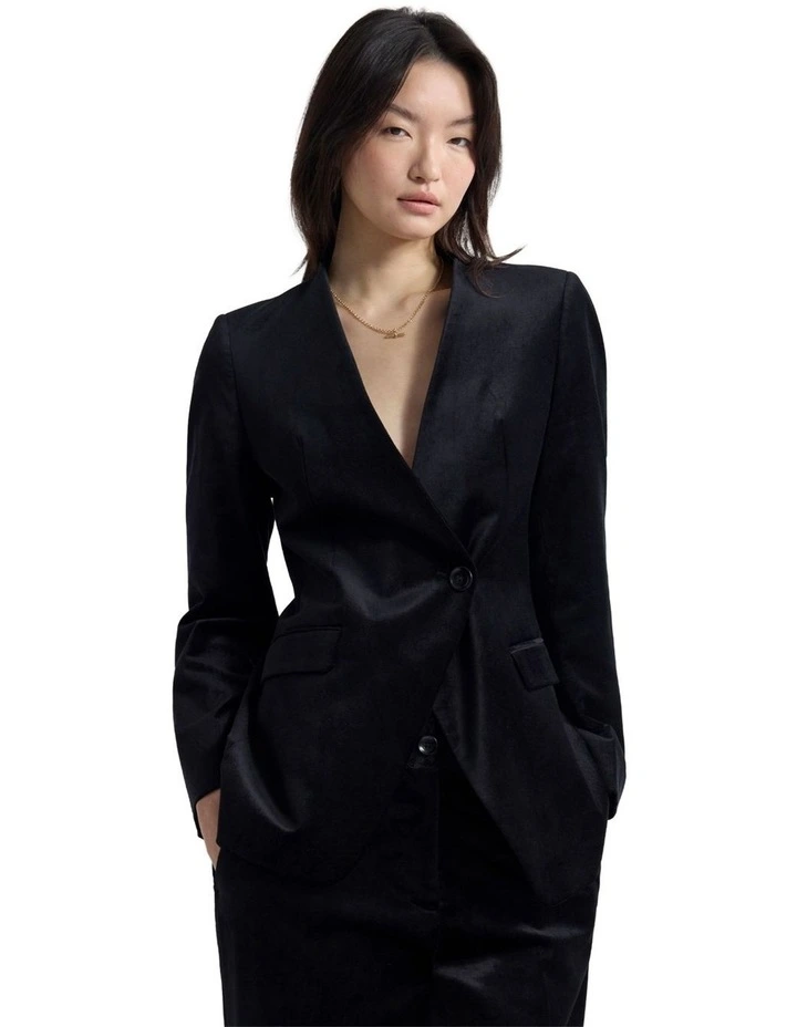 Raffi Velvet Collarless Blazer in Black image 7