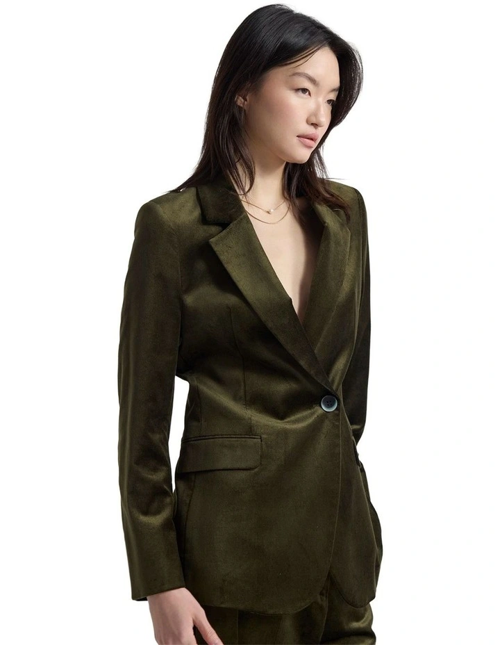 Raffi Velvet Blazer in Olive Green image 3