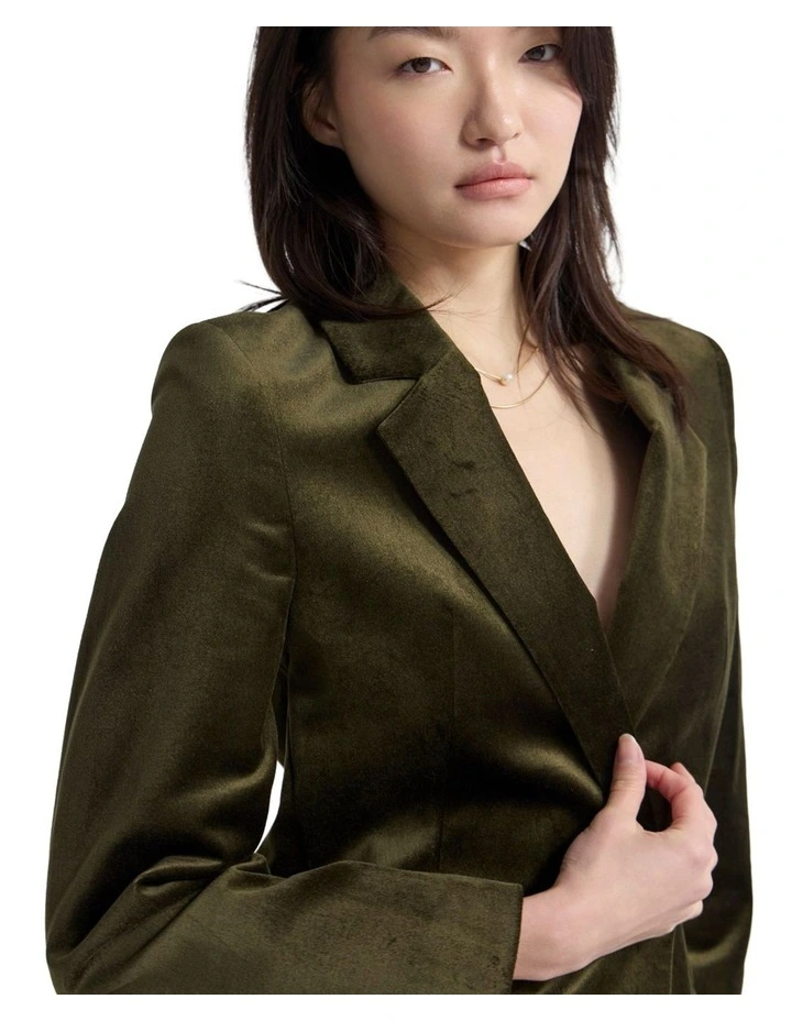 Raffi Velvet Blazer in Olive Green image 4