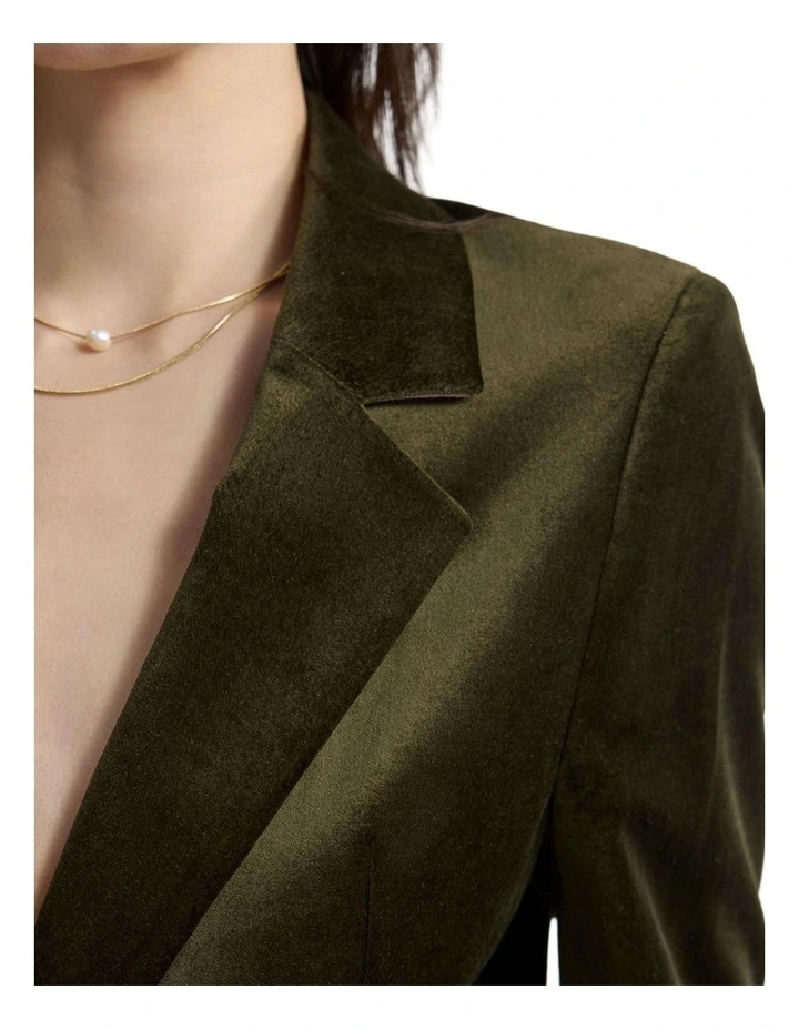 Raffi Velvet Blazer in Olive Green image 6