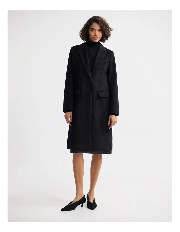 Ruby Wool Rich Tailored Overcoat in Black image 1