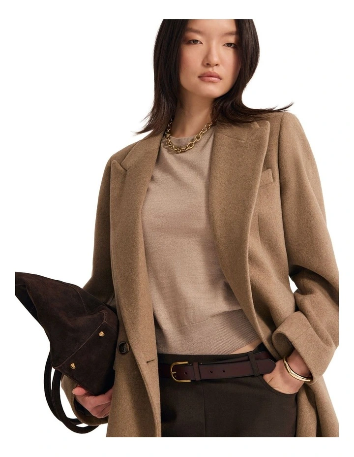 Saskia Double Breasted Wool Rich Coat in Camel image 4