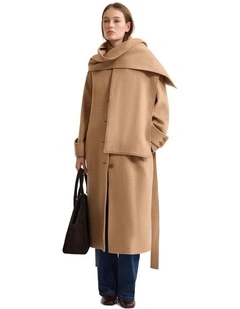 Talia Detachable Scarf Coat in Camel