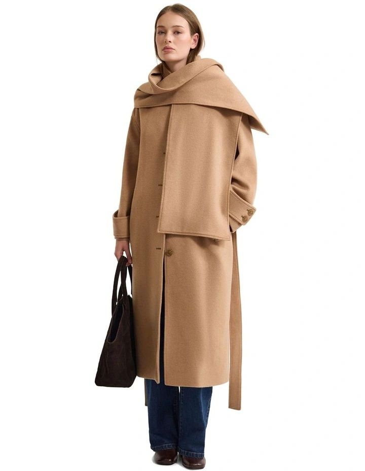 Talia Detachable Scarf Coat in Camel image 1
