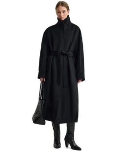 Emily Funnel Collar Wool Blend Coat in Black