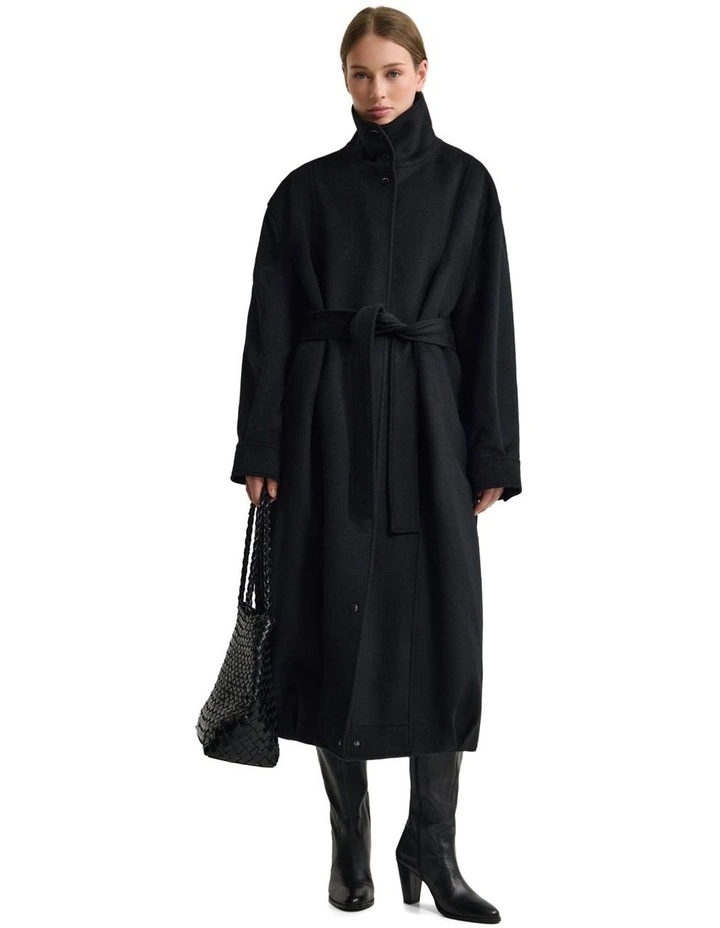 Emily Funnel Collar Wool Blend Coat in Black image 1