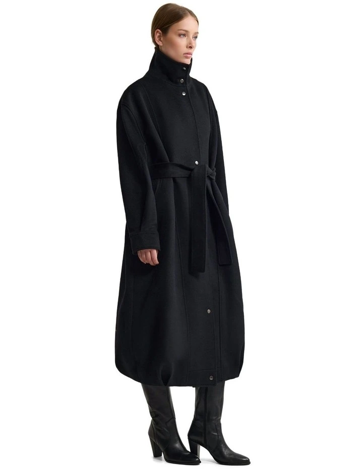 Emily Funnel Collar Wool Blend Coat in Black image 3