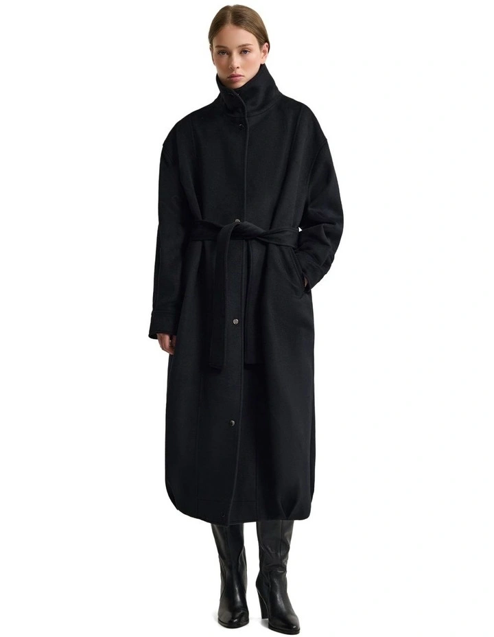 Emily Funnel Collar Wool Blend Coat in Black image 4
