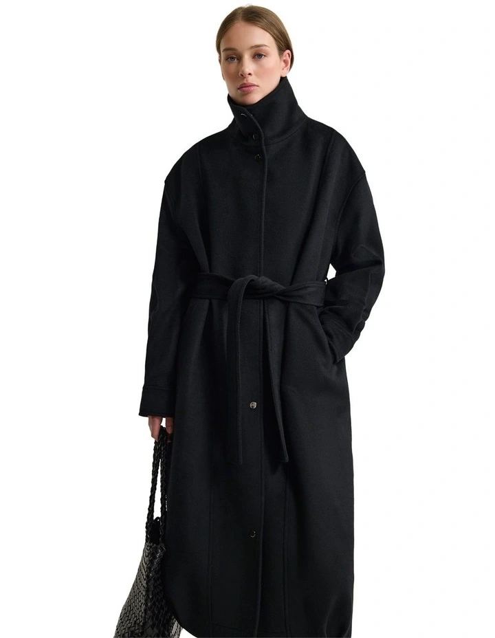 Emily Funnel Collar Wool Blend Coat in Black image 5