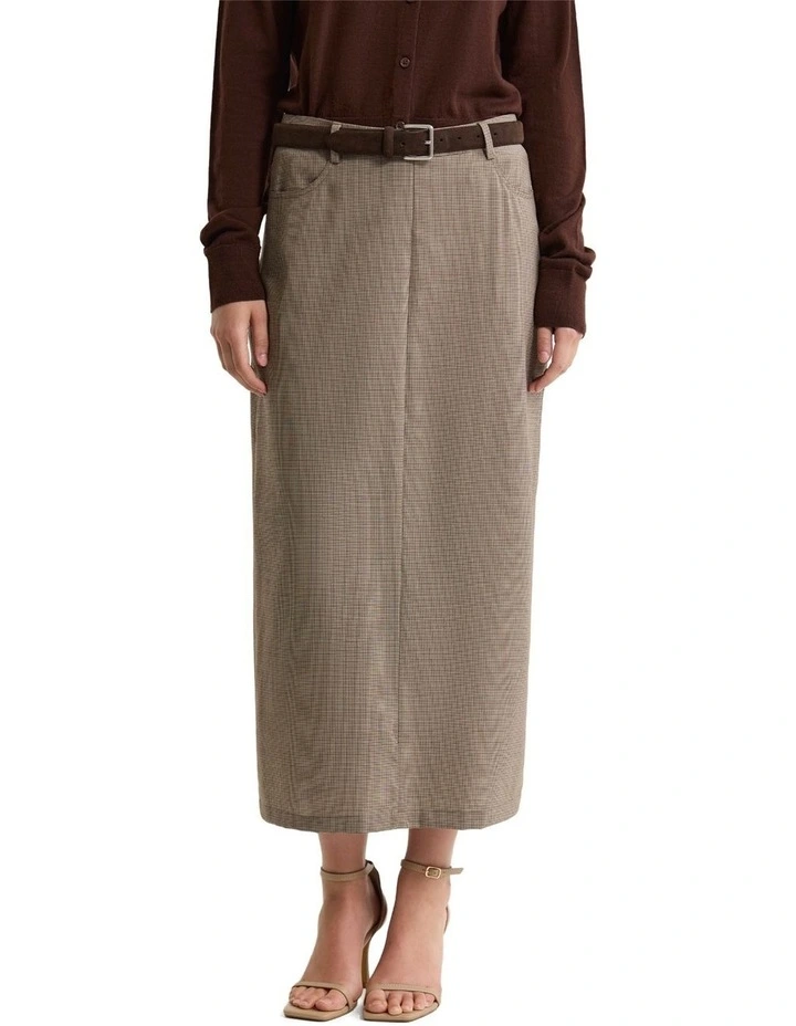 Harper Pure Wool Column Skirt in Brown image 1
