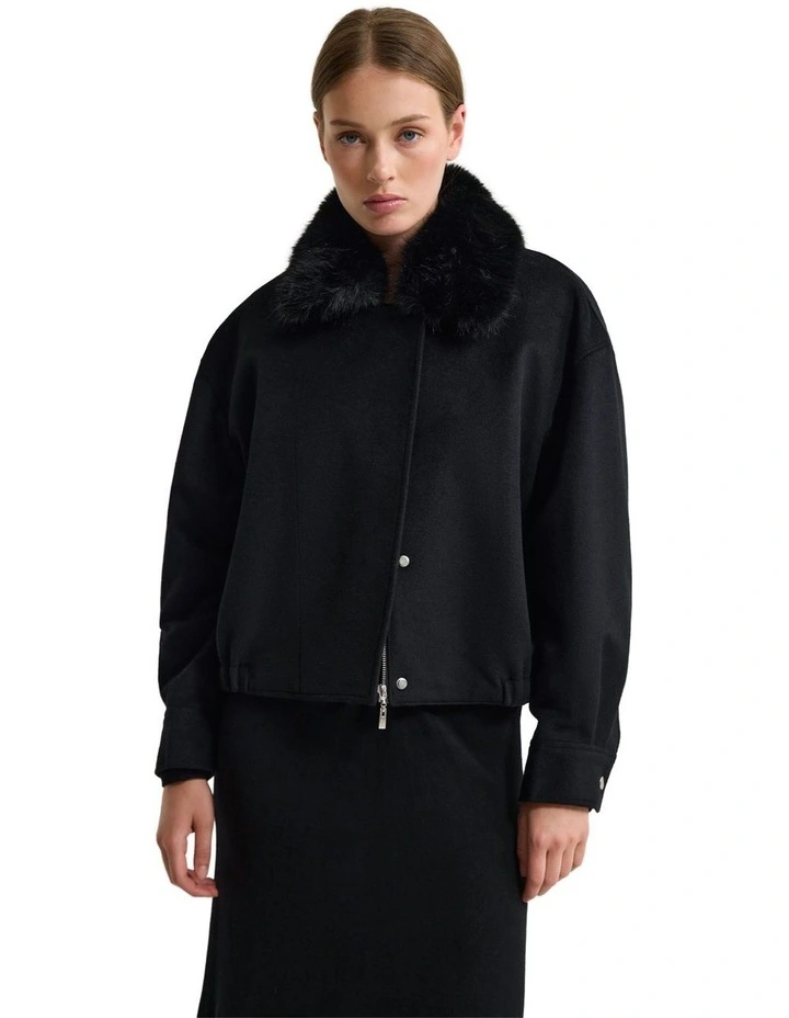 Freja Detatch Faux Fur Trim Jacket in Black image 1