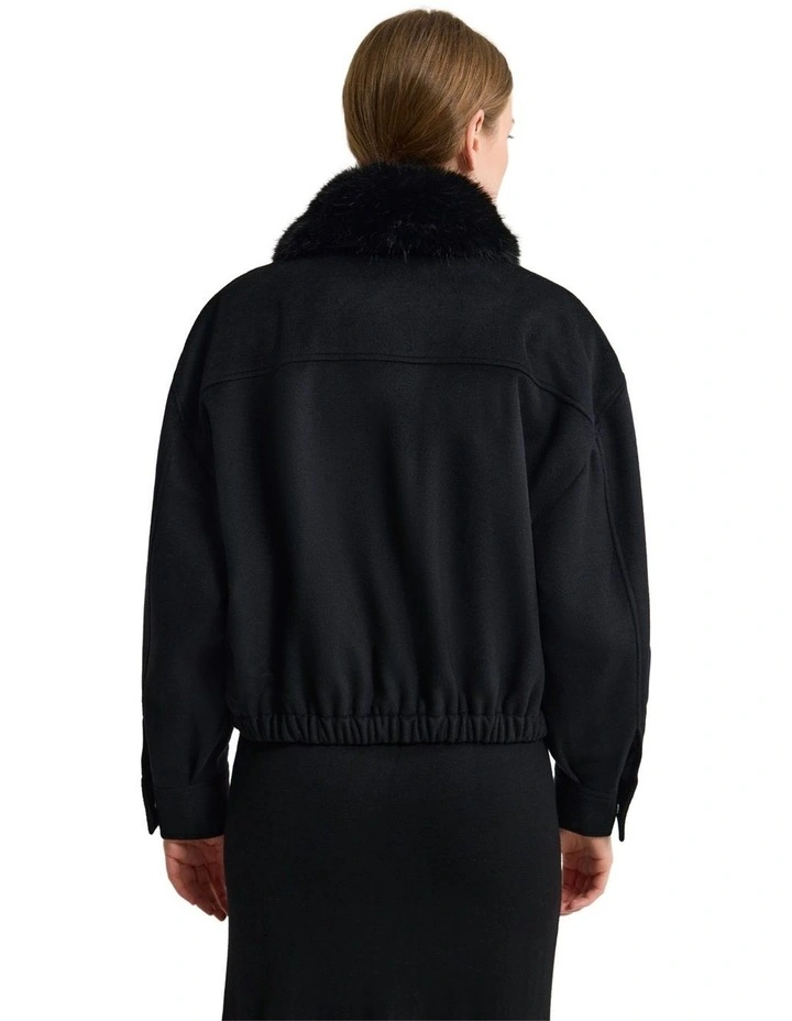 Freja Detatch Faux Fur Trim Jacket in Black image 2