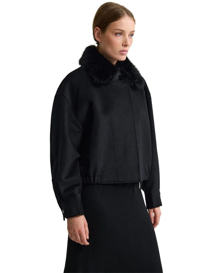 Freja Detatch Faux Fur Trim Jacket in Black image 3