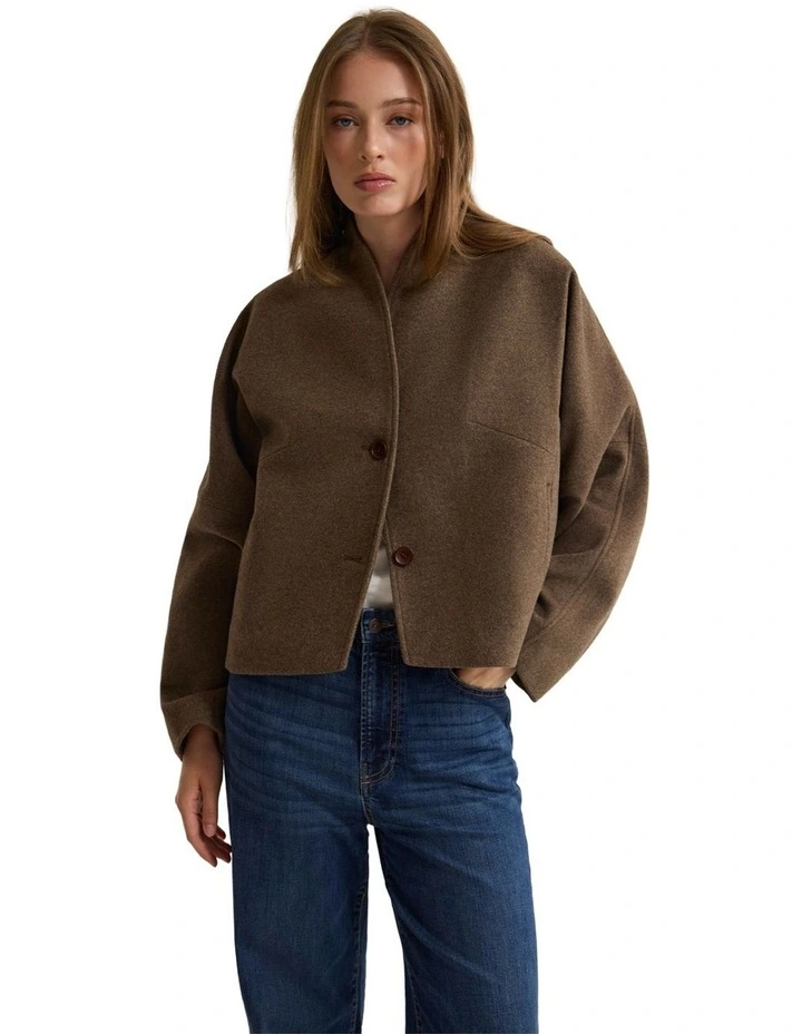 Asher Wool Blend Cocoon Jacket in Brown image 1