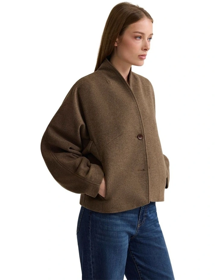 Asher Wool Blend Cocoon Jacket in Brown image 3