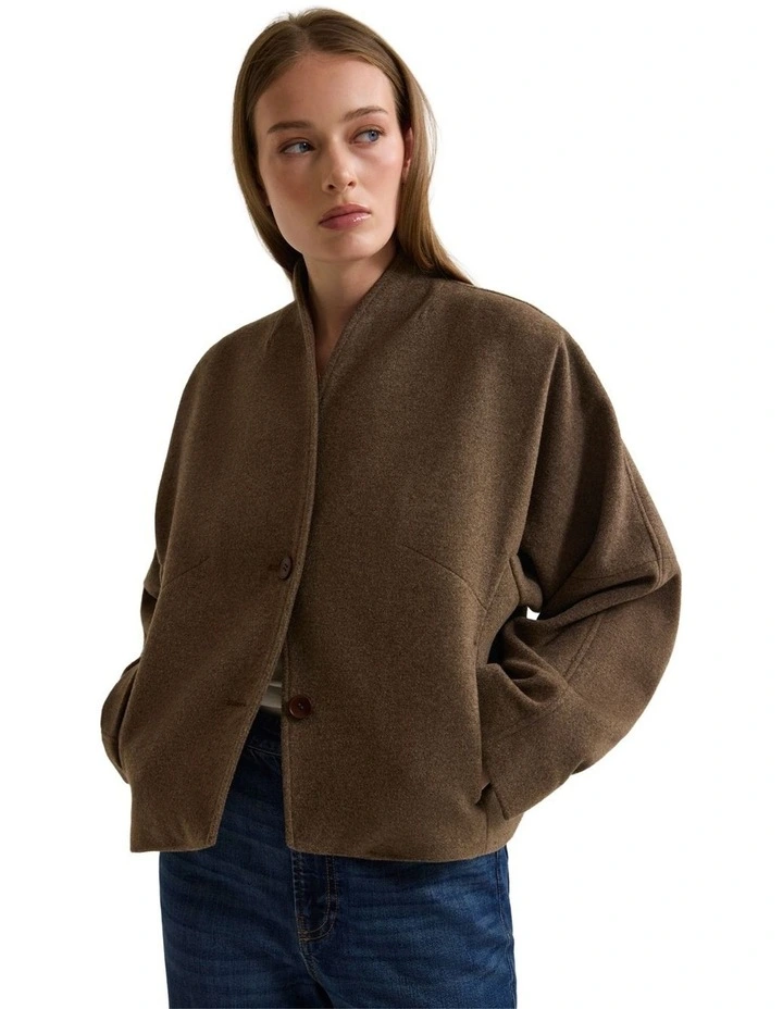 Asher Wool Blend Cocoon Jacket in Brown image 4
