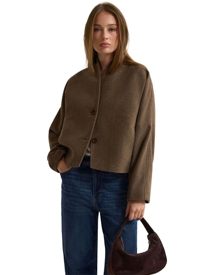 Asher Wool Blend Cocoon Jacket in Brown image 7