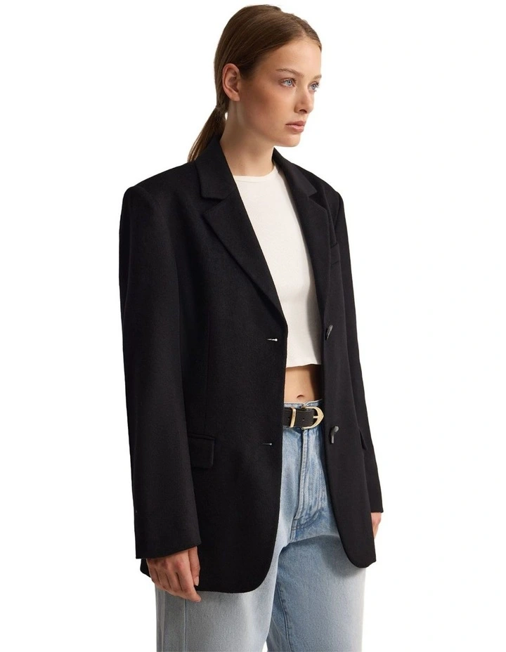 Jordan Wool Blend Oversized Blazer in Black image 3