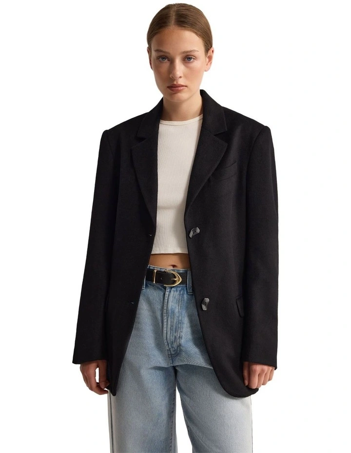 Jordan Wool Blend Oversized Blazer in Black image 5