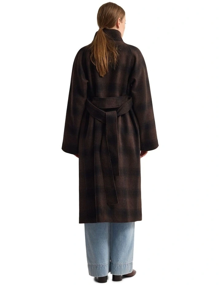 Edi Check Funnel Collar Wool Coat in Chocolate/Black image 2