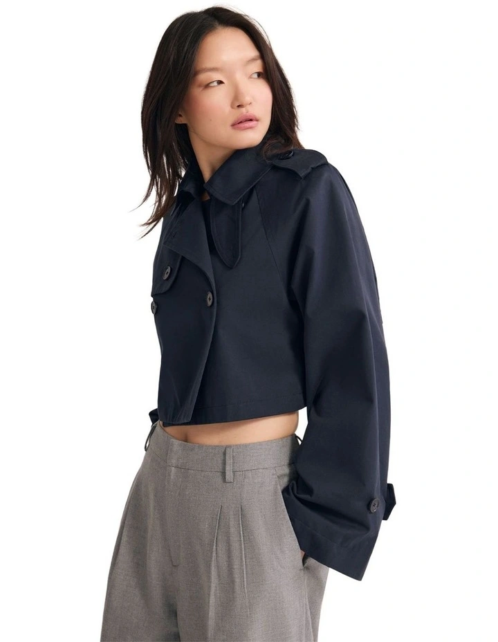 Annalise Crop Trench Jacket in Navy image 3