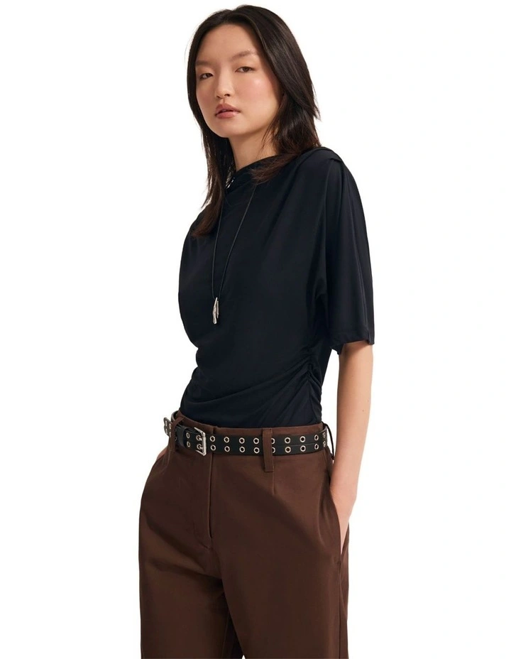 Rosie Stretch Jersey Top in Black image 3