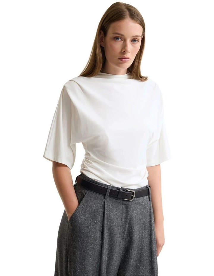 Rosie Stretch Jersey Top in White image 1