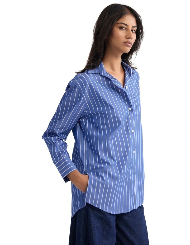 Hailey Striped Euro Fabric Shirt in Blue image 3