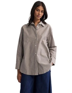 Hailey Striped Euro Fabric Shirt in Brown