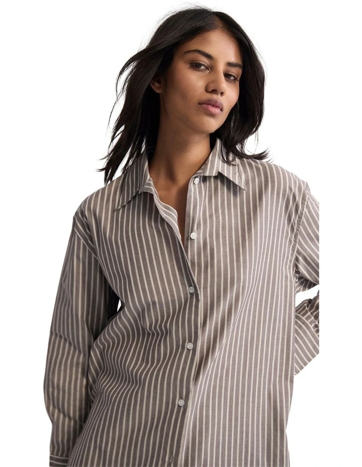 Hailey Striped Euro Fabric Shirt in Brown image 4