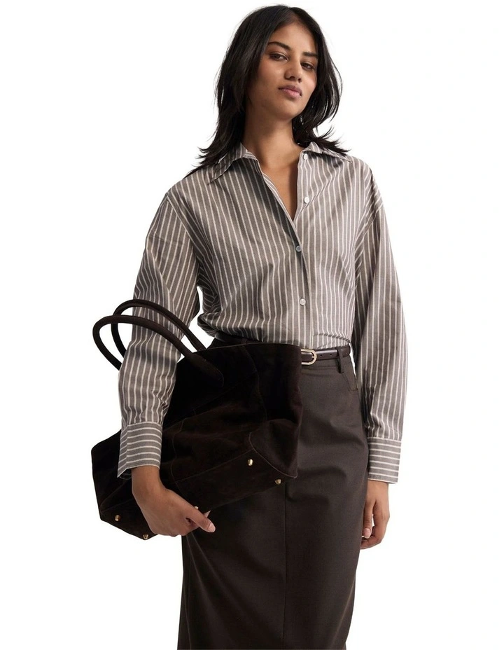 Hailey Striped Euro Fabric Shirt in Brown image 6