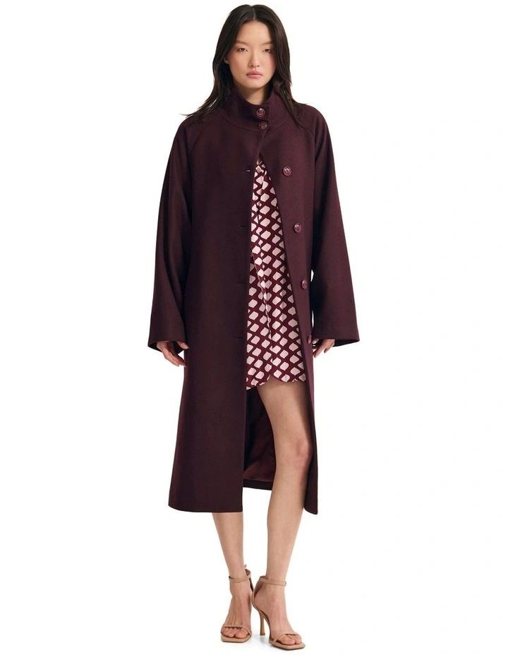 Edi Checked Funnel Collar Coat in Plum image 1