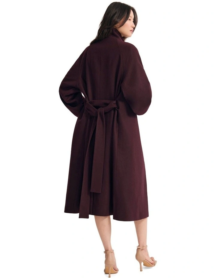 Edi Checked Funnel Collar Coat in Plum image 2