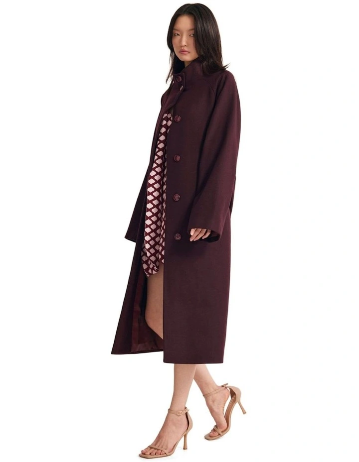 Edi Checked Funnel Collar Coat in Plum image 3
