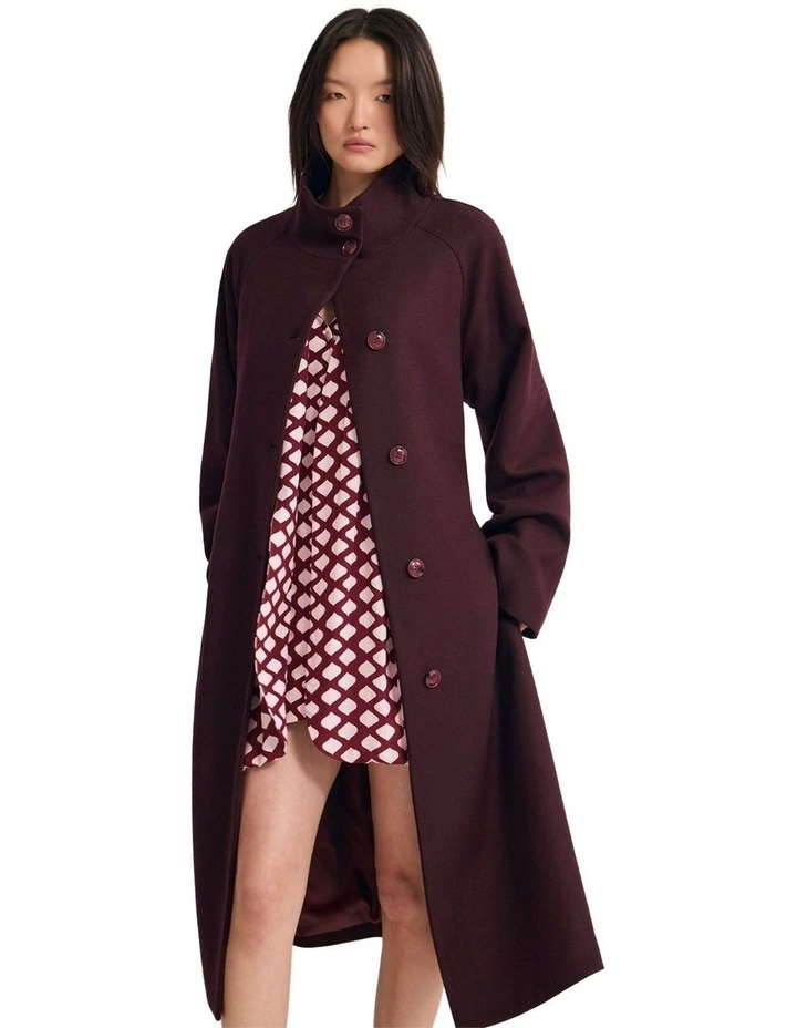 Edi Checked Funnel Collar Coat in Plum image 4