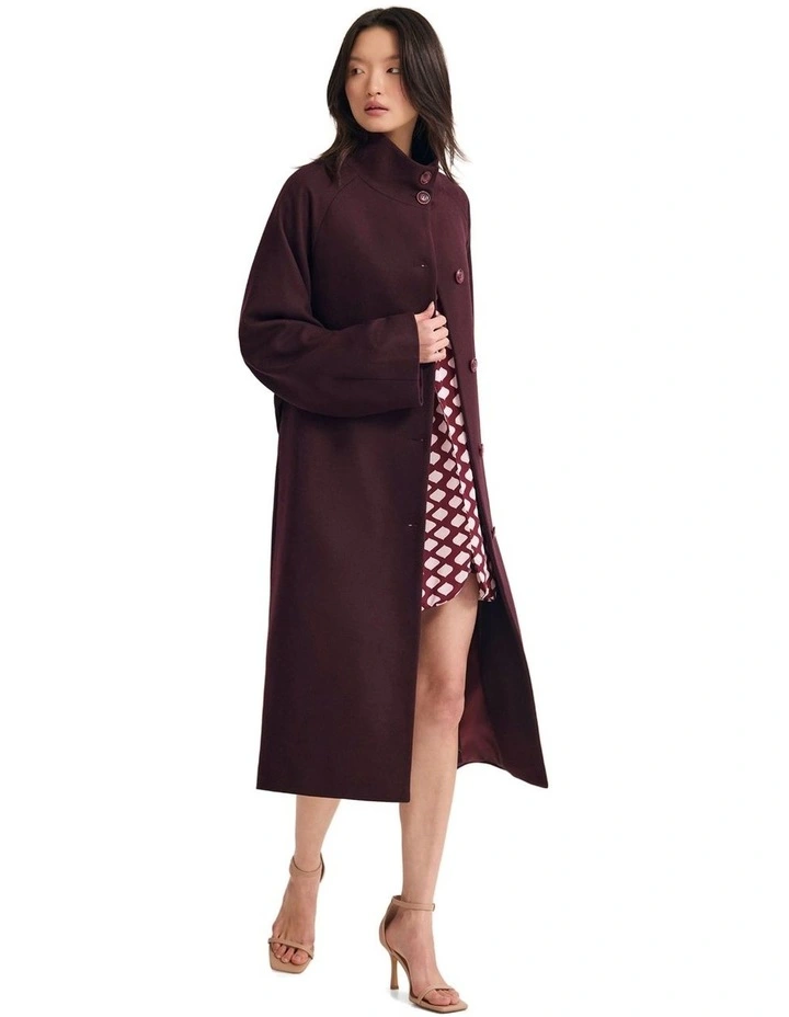 Edi Checked Funnel Collar Coat in Plum image 5