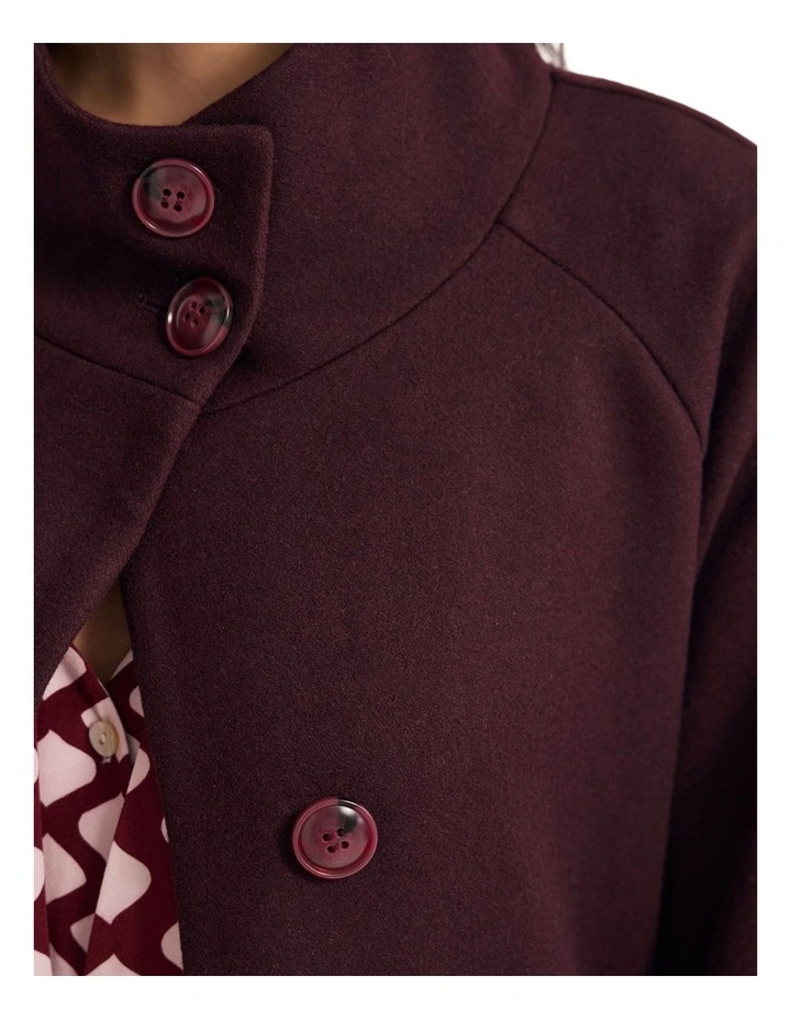 Edi Checked Funnel Collar Coat in Plum image 6