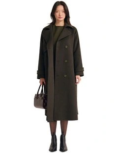Gemma Wool Rich Trench Coat in Olive