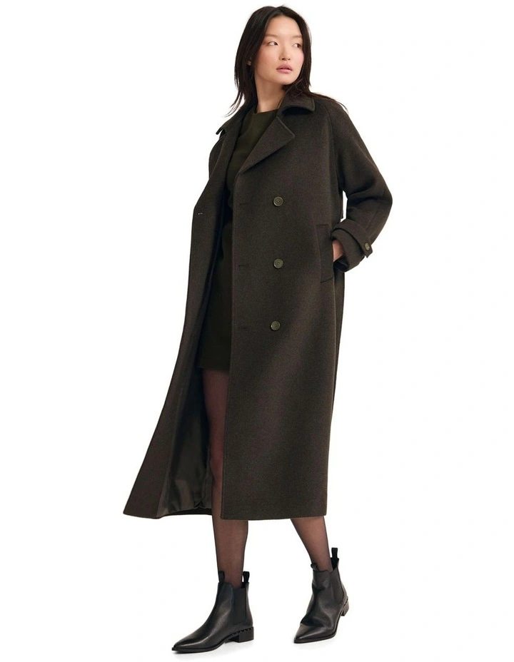 Gemma Wool Rich Trench Coat in Olive image 3