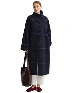Edi Wool Funnel Collar Coat in Navy