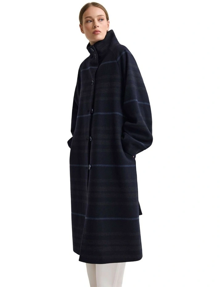 Edi Wool Funnel Collar Coat in Navy image 3