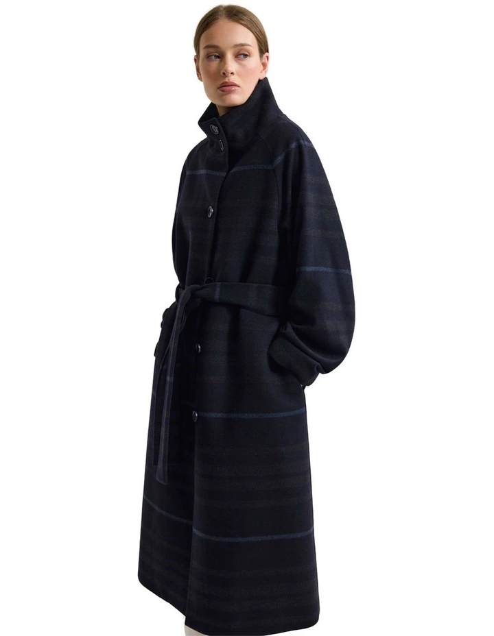 Edi Wool Funnel Collar Coat in Navy image 4