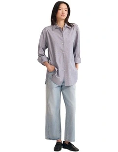 Hailey Stripe Oversized Shirt in Navy