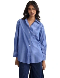 Hailey Stripe Oversized Shirt in Navy
