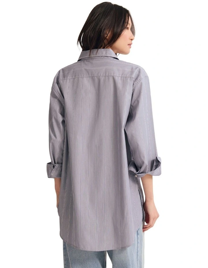 Hailey Stripe Oversized Shirt in Navy image 2